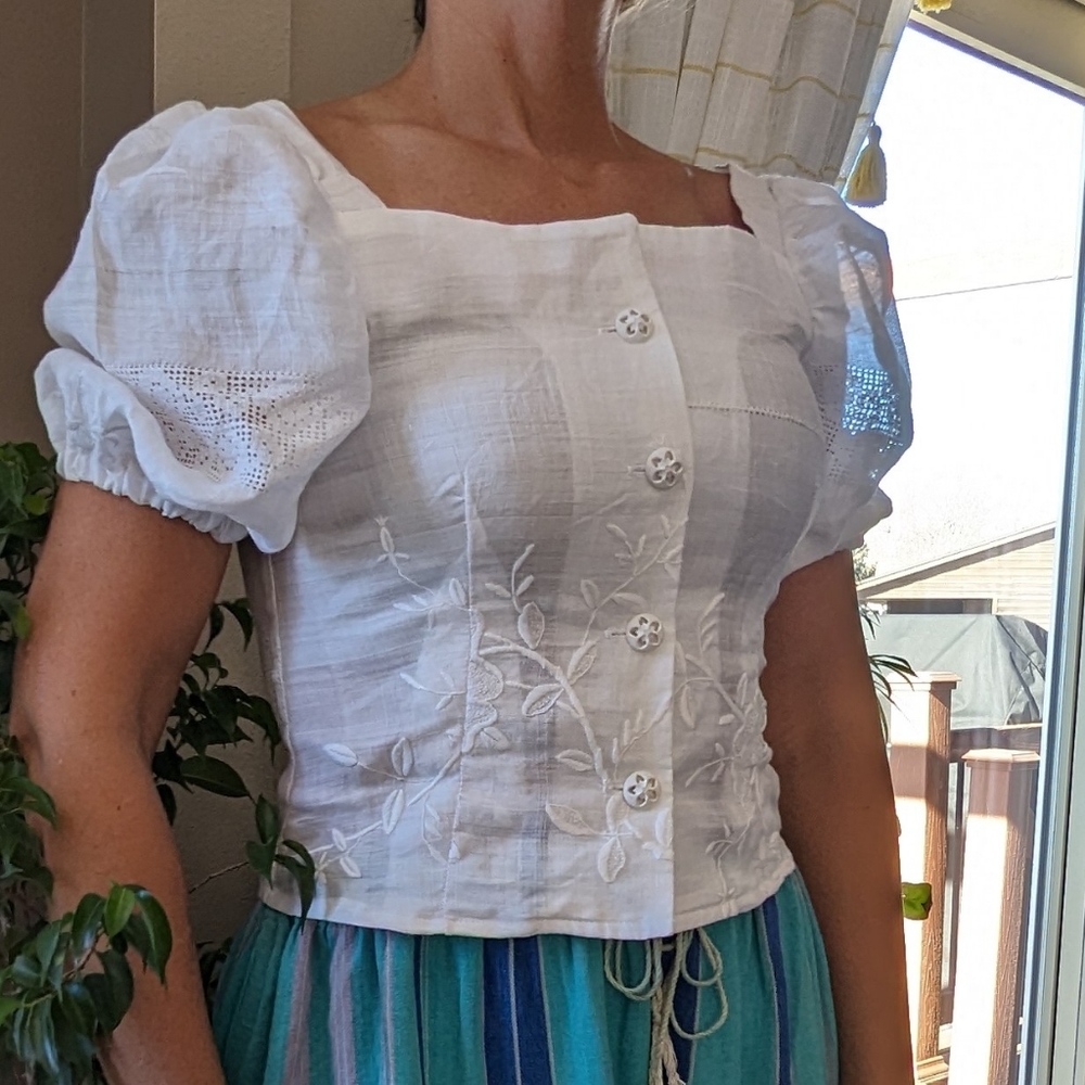 HANDMADE BLOUSE from an antique table linen S (O1)